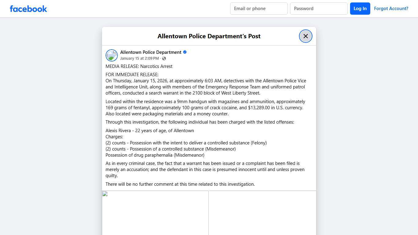 MEDIA RELEASE: Narcotics... - Allentown Police Department Facebook