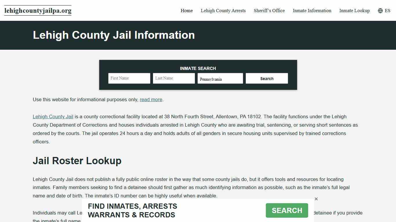 Lehigh County, PA Jail Roster, Inmate Info